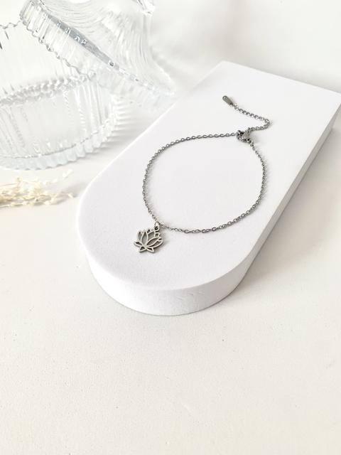 Tornozeleira Flor de Lótus em Aço Inoxidável