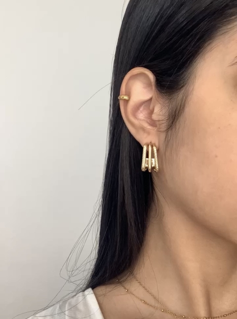 Brinco Argola Tres Fios em Aço Inoxidável Dourado - comprar online