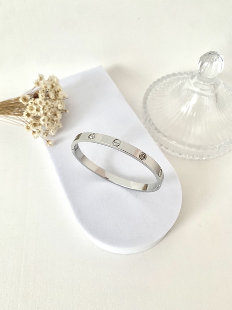 Bracelete Inspiração Catier com Strass em Aço Inoxidável Prata - comprar online