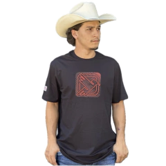 Camiseta Masculina Thankfield Preta Com Detalhes Em Laranja 2951