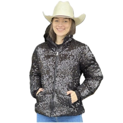 Jaqueta Puffer Com Paetê Preta