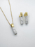 Conjunto Pedra Natural Howlita Branca Retângulo Banhado a ouro 18k