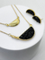 Conjunto Brinco e Colar Duplo Pedra Natural Turmalina Negra Banhado a ouro 18k