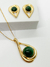 Conjunto Brinco e colar Gota com Pedra Natural Quartzo Verde Banhado a ouro 18k