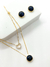 Conjunto Brinco e colar Duplo com Pedra Natural Sodalita Azul Banhado a ouro 18k