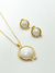 Conjunto Brinco e colar Redondo de Pedra Natural Opalina Banhado a ouro 18k