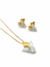 Conjunto Brinco e colar Geométrico com Pedra Howlita Branca Banhado a ouro 18k