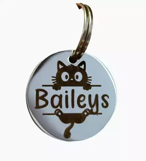 Chapita identificación Círculo 2.5cm diámetro acero grabado láser !!!