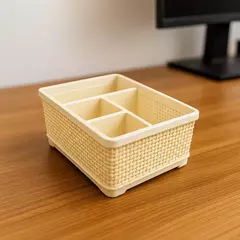 Organizador De Escritorio 4 Divisiones Multiuso Simil Rattan