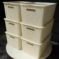 Canasto Organizador Grande 30Lts. Tramado Ratan Con Tapa - Pack x6 en internet