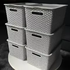 Canasto Organizador Grande 30Lts. Tramado Ratan Con Tapa - Pack x6 en internet