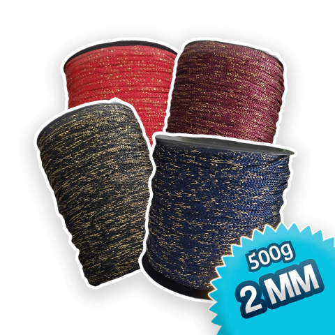 500g | FIO NAUTICO 2MM COLEÇAO GLAMOUR GOLD - VARIAS CORES