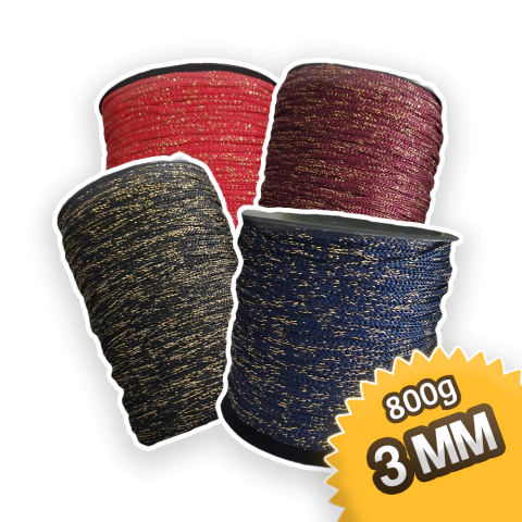 800g | FIO NAUTICO 3MM COLEÇAO GLAMOUR GOLD - VARIAS CORES