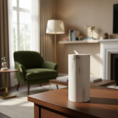 VELA A PILA EFECTO MARMOL BLANCO 10CM (ETN0286)