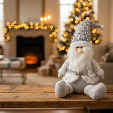 MUÑECO NAVIDEÑO PAPA NOEL 37CM PLATA Y BLANCO (ETN0308)