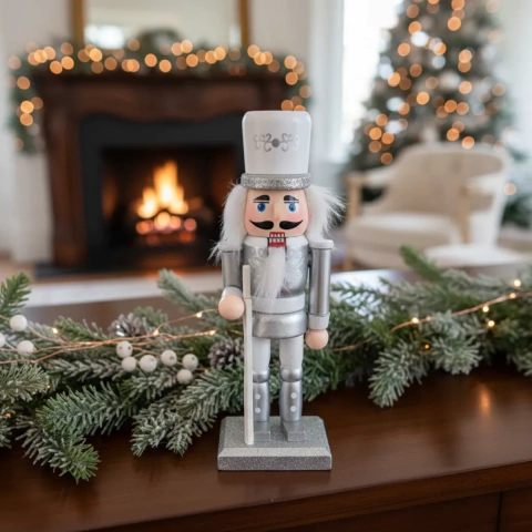 CASCANUEZ SOLDADITO DE NAVIDAD RIFLE PLATA 16CM (ETN0315)