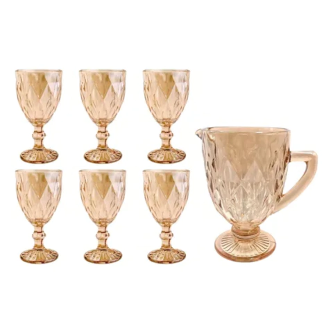 SET 6 COPAS ROMBOS 310ML + JARRA ROMBOS 1LT COBRE (PACKROMBOS)