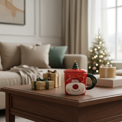 TAZA DE CERAMICA CON TAPA PAPA NOEL (OCR2524C)