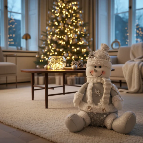 MUÑECO NAVIDEÑO HOMBRE DE NIEVE 37CM PLATA Y BLANCO (ETN0307)