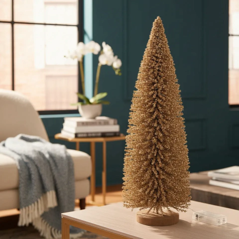 ARBOL ALAMBRE TUPIDO CON LUCES A BATERIA BASE DE METAL 17X50CM GOLD (COR0988CH)