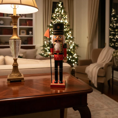 CASCANUEZ SOLDADITO DE NAVIDAD BANDERA VERDE/ROJO 38CM (ETN0240)