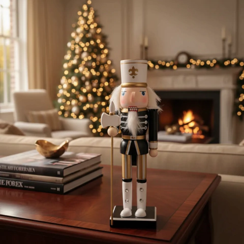 CASCANUEZ SOLDADITO DE NAVIDAD HACHA NEGRO/BLANCO 25CM (ETN0269)