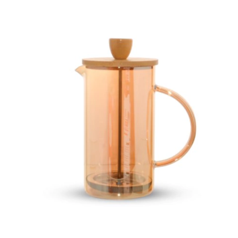 CAFETERA VIDRIO DORADO CON TAPA BAMBOO 800ML (COR5585)