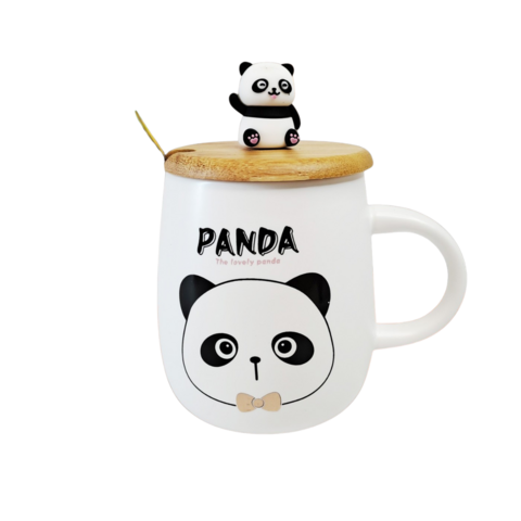 MUG DE CERAMICA CON TAPA DE BAMBU PANDA SERIO (ETN65194)