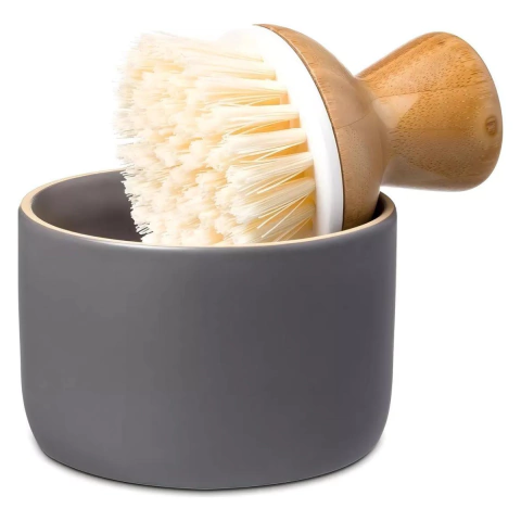 CEPILLO PARA VAJILLA BUBBLE UP GRIS + BASE CERAMICA (RAP2114GY)