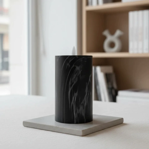 VELA A PILA EFECTO MARMOL NEGRO 10CM (ETN0289)