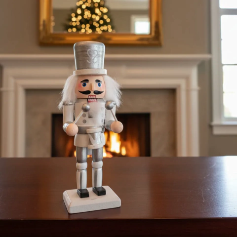 CASCANUEZ SOLDADITO DE NAVIDAD TAMBOR PLATA 16CM (ETN0313)