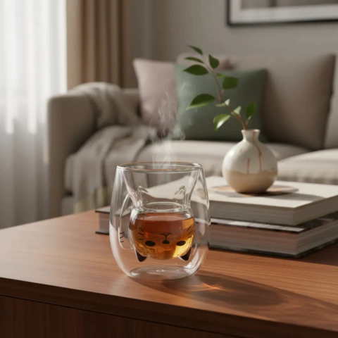 MUG DOBLE VIDRIO GATITO 250ML (ASD5418)