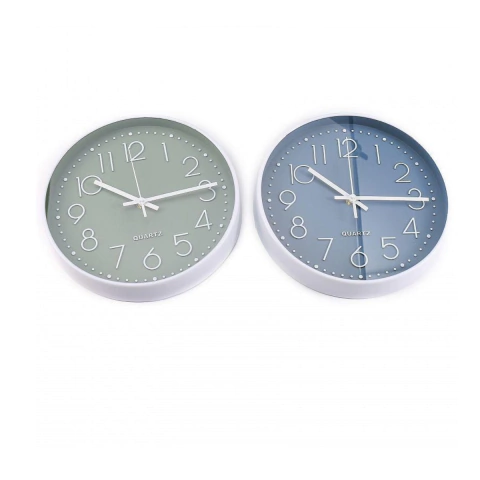 RELOJ DE PARED 30CM DIAMETRO NUMEROS C/RELIEVE VERDE/AZUL (NEB0631)