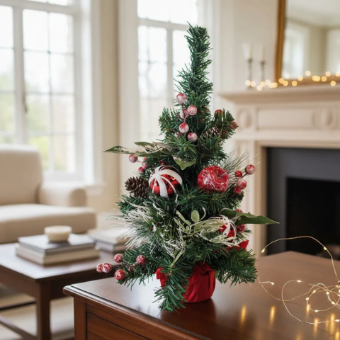 ADORNO ARBOL DE NAVIDAD BASE ROJA 30CM (ETN0253)