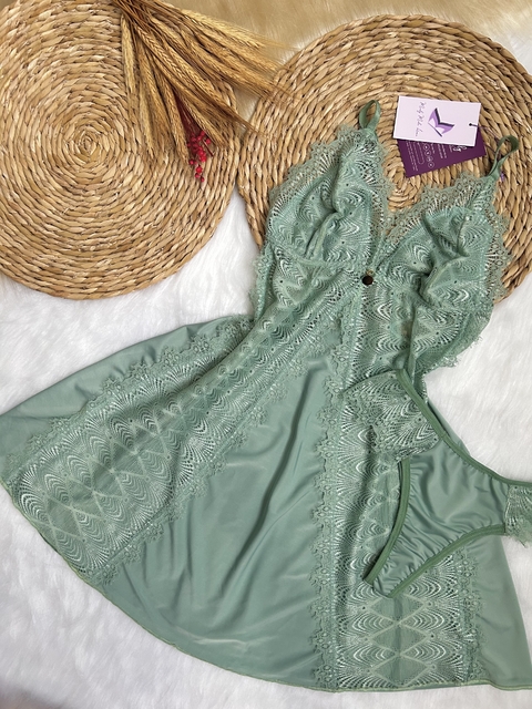 Camisola Ayana em Microfibra Poliamida com Renda - Verde Claro Liso - comprar online