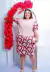 Conjunto em malha manga 3/4 estampado Rosa