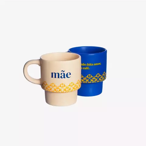 Kit com Duas Canecas Empilháveis Azulejo Mãe | Zonacriativa
