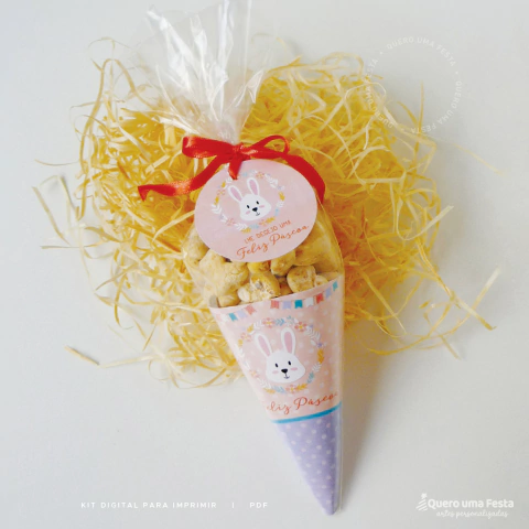 Cone de Páscoa Rosa - Kit Digital para Imprimir