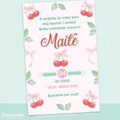 Convite Aniversário Cereja Personalizado - Digital - comprar online