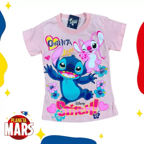Remera común Stitch y Angel