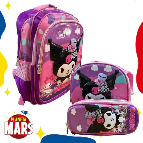 Set Mochila con luz + lunchera térmica + cartuchera Kuromi - comprar online