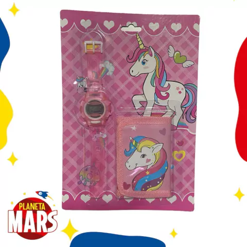 Set billetera + reloj Unicornio (pastel)