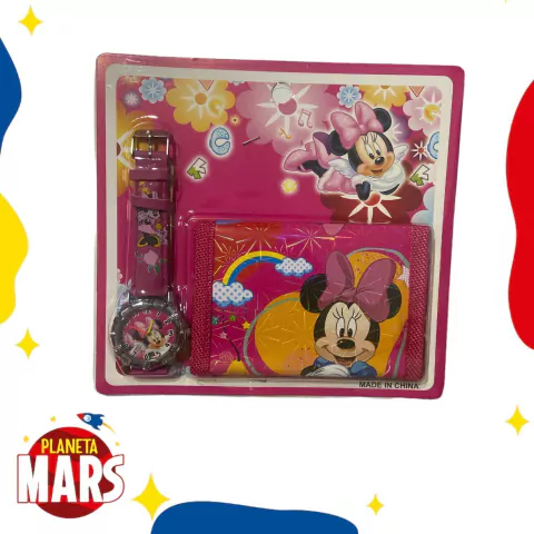 Set billetera + reloj Minnie (corazon)