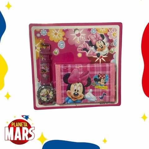 Set billetera + reloj Minnie (cuadrille)