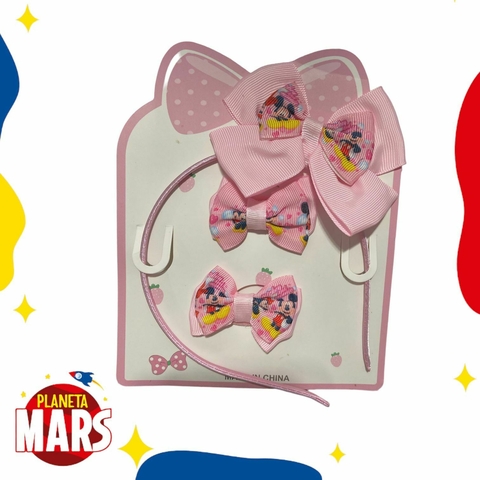 Set vincha y colitas Minnie y Mickey