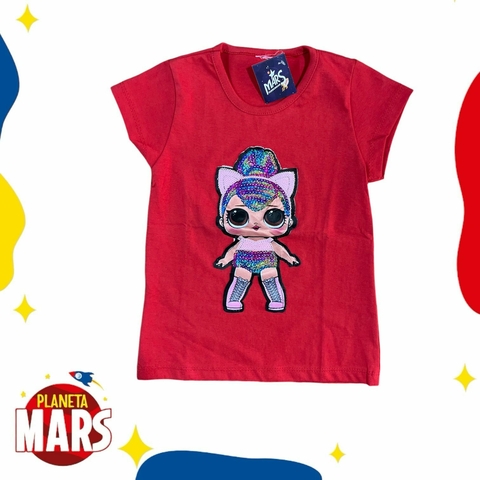 Remera con aplique LOL (vincha rosa)