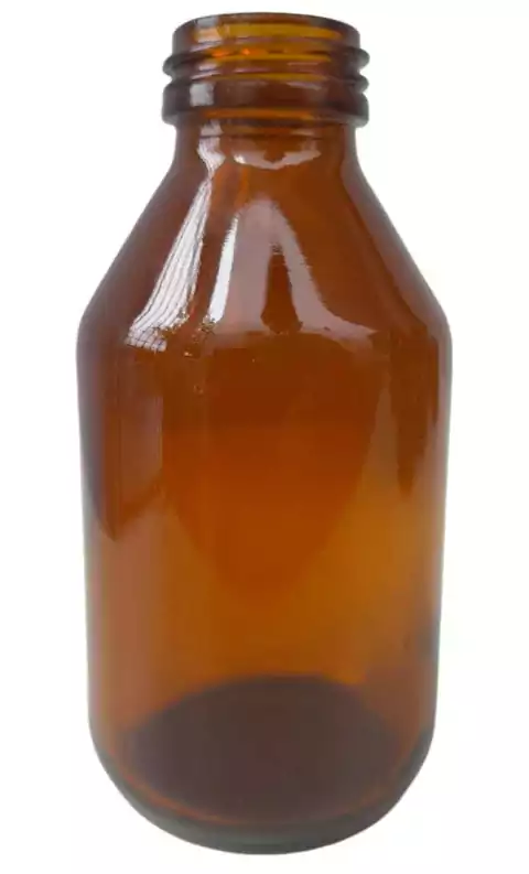 BOTELLA DE VIDRIO COLOR AMBAR CON TAPA PRECINTADA