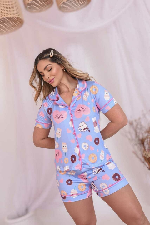 PIJAMA AMERICANO CURTO DONUTS LILAS
