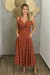 Vestido Longo Estampado Com Alças Ajustáveis e Bolsos Gabi Marrom - comprar online