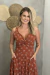 Vestido Longo Estampado Com Alças Ajustáveis e Bolsos Gabi Marrom
